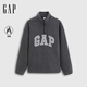 蓋璞（GAP）男女裝2025秋季logo搖粒絨半拉鏈立領(lǐng)衛衣 黑灰色 M (170/92A) 亞洲尺碼