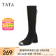 他她（TATA）粗跟彈力長靴女靴子氣質(zhì)顯瘦高筒靴冬季新款6JN01DG4 黑色 36