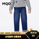 馬騎頓（MQD）童裝秋季男童牛仔褲寬松直筒撞色翻邊兒童休閑長褲子 深牛仔藍(lán) 140 XL