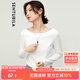 尚都比拉春秋一字領上衣顯瘦長袖t恤女寬松高級感內搭打底衫 云白 XL 