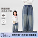 左西女童直筒牛仔褲防褪兒童秋裝褲子2025新款女孩長(zhǎng)褲潮 牛仔色 150