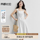 尚都比拉100%棉A字連衣裙女夏氣質(zhì)顯瘦收腰吊帶裙方領(lǐng)休閑中長裙