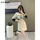 她芙（tafu）品牌女裝小香風(fēng)連衣裙女2024秋冬新款氣質(zhì)名媛修身顯瘦長(cháng)袖a字裙 米白色 M