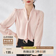 尚都比拉通勤飄帶領氣質通勤直筒襯衫女春季時尚洋氣襯衣上衣 粉色 L