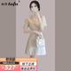 她芙（tafu）品牌女裝法式小香風(fēng)連衣裙女2025夏季新款網(wǎng)紗拼接收腰顯瘦A字裙 杏色 M