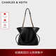 CHARLES&KEITH大容量柔軟抽繩鏈條福袋包托特包包女包女士生日禮物CK2-20782654 Black黑色 L