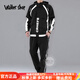 Walker Shop高端運動(dòng)套裝男春秋季新款大碼寬松舒適親膚休閑夾克外套男兩件套 黑白連帽 XL 130-145斤