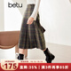 百圖betu女裝冬季新款半身裙減齡學(xué)院風(fēng)格紋百褶半裙女2312T24 咖格 L