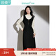 茵曼長(zhǎng)袖毛織連衣裙女2024年冬季新款小香風(fēng)假兩件內(nèi)搭中長(zhǎng)裙子 黑色 M