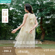 茵曼法式刺繡無(wú)袖掛脖連衣裙2025夏季女裝新品海邊度假沙灘長(zhǎng)裙子 杏色 XL