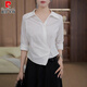 皮爾卡丹韓版氣質(zhì)通勤顯瘦白色襯衫女裝2025早秋新款時(shí)尚收腰百搭襯衣上衣 白色上衣 L