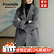 奧絲婕（Aosijie）高端品牌雙面羊絨大衣女2025春秋新款小個(gè)子中長(cháng)款100%羊毛呢外套 混灰色(人字紋) S 【90-120斤】