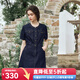 Olrain歐芮兒牛仔連衣裙女夏季新款復(fù)古洋氣減齡圓領(lǐng)短裙 普魯士藍(lán) L
