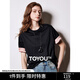 初語(yǔ)緞面翻袖T恤女桑蠶絲真絲2025年新款新中式絲光圓領(lǐng)套頭上衣 黑色 L