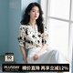 晚白【新品】2025早秋款時(shí)尚水墨復古上衣休閑氣質(zhì)印花V領(lǐng)中袖襯衫女 花色 L