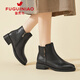 富貴鳥(niǎo)短靴子新款軟底百搭秋女靴中老年皮靴 黑色    37   