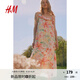 H&M女裝連衣裙秋季V領(lǐng)寬松印花吊帶度假風(fēng)褶邊中長裙連身裙1234153 粉色/花卉 170/116 XL