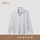 OVV2023春夏新款女裝優(yōu)雅緞面醋酸經(jīng)典翻領(lǐng)長袖襯衫上衣 銀色（凈色）A2 L