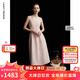 朗姿2025夏季新款優(yōu)雅一字領(lǐng)無袖連衣裙女高端法式修身收腰裙子 淡粉色 M