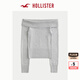 HOLLISTER【反季優(yōu)惠】25春法式一字肩露肩針織衫女裝KI350-5068 淺麻灰色 S (165/88A)