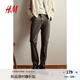 H&M男裝休閑褲秋季斜紋棉布簡約英倫修身長褲1074402 卡其綠 175/84