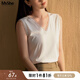 MsShe【蕾絲花邊V領(lǐng)針織背心】大碼女裝2025新款秋裝胖mm顯瘦上衣 B款-純白色現(xiàn)貨 3XL