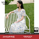 衣香麗影萊賽爾碎花連衣裙女2025夏季新款法式方領(lǐng)泡泡袖天絲裙子 藍(lán)色花料 S