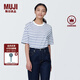 無(wú)印良品（MUJI）女式 條紋 圓領(lǐng)短袖T恤 上衣打底衫女款內搭女裝女士 藍色條紋4S M (160/84A)