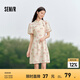 森馬連衣裙女水墨畫印花泡泡袖盤扣24夏季新中式改良旗袍裙 黃色調(diào)00433 155/80A/S