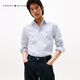 TOMMY HILFIGER【免燙】25新款秋冬男裝純棉斜紋肌理休閑格紋長(zhǎng)袖襯衫40182 藍(lán)白格紋0MT S （推薦：120-135斤）