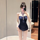 逸兼連體泳衣女簡(jiǎn)約掛脖性感泳衣純欲風(fēng)小胸露背海邊度假連體泳衣溫泉 掛脖連體泳衣【藏藍】 M