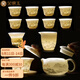 金鑲玉 羊脂玉瓷功夫茶具套裝 家用陶瓷白瓷茶壺茶杯泡茶套組禮盒裝 西施壺水墨江山羊脂玉瓷套裝