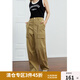 獨束大碼女裝寬松工裝拖地長褲女秋裝新款微胖mm休閑復古百搭褲子潮 卡其色 2XL