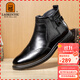 老人頭（LAORENTOU）馬丁靴男高幫秋冬加絨保暖布洛克休閑鞋切爾西棉鞋 LA129 黑 42 
