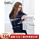 百圖betu女裝2025春季新款毛針織衫拉鏈撞色條紋寬松套頭毛衫2501T08 深蘭 M