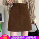 歐貝汐半身裙女秋季冬咖色燈芯絨短裙小個(gè)子高腰A字裙子包臀女士半裙 咖啡色 M
