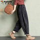 啄木鳥(niǎo)牛仔蘿卜褲女秋季新款闊腿九分大碼寬松哈倫褲百搭顯瘦文藝老爹褲 黑色 M 建議120斤內