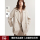 ELLE【100%綿羊毛】黑色雙面呢大衣女2024秋季新款通勤毛呢外套 杏色 S