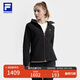 FILA 斐樂(lè)官方女裝梭織外套2025春新款健身運(yùn)動(dòng)基礎(chǔ)加絨連帽上衣 深黑-BK M (165) 84A