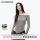ANN ANDELMAN【王玉雯同款】官方直營不規(guī)則斜肩長袖T恤假兩件上衣 灰色 S
