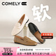 康莉（COMELY）平底一腳蹬樂福鞋女春季商場款輕便舒適通勤小皮鞋 黑色 38 