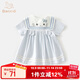 班喜迪女童連衣裙夏季新款洋氣女寶寶學(xué)院風(fēng)夏日公主裙夏裝短袖兒童裙子 藍(lán)色 90
