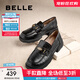 百麗（Belle）元寶樂(lè )福鞋女2025秋新棕色英倫粗跟小皮鞋單鞋D2S1DCA5預售 黑色-寬版 38 (240mm)