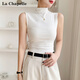 拉夏貝爾半高領(lǐng)吊帶背心女春夏新款西裝內搭純色打底衫無(wú)袖上衣 白色 S