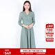 BUOUBUOUBuouBuou2025春夏新品商場(chǎng)同款法式優(yōu)雅茶歇V領(lǐng)波點(diǎn)雪紡連衣裙女 綠色G46 L