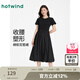 熱風(fēng)連衣裙女2025年夏季新款女士針?biāo)笮蓍e百搭舒適寬松顯瘦拼接裙子 01黑色 M