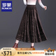 羅蒙（ROMON）高端印花蕾絲半身裙春夏季2025新款絲絨光澤大擺裙兩面穿百褶裙子 咖色 均碼  適合90-150斤