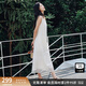 衣香麗影白色方領(lǐng)無袖蕾絲連衣裙女2025夏裝新款高端氣質(zhì)重工裙子 米色 M