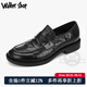 Walker Shop男士休閑皮鞋【頭層軟牛皮】舒適透氣套腳單鞋英倫圓頭商務男鞋子 黑色  套腳 40
