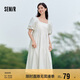 森馬連衣裙女溫柔系木耳邊方領(lǐng)夏季泡泡袖娃娃裙甜美107424114030